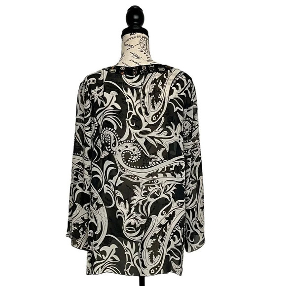 Chicos Womens Paisley Beaded Vneck Pullover Tunic Sheer Boho Peasent Silk 2 - Picture 4 of 9